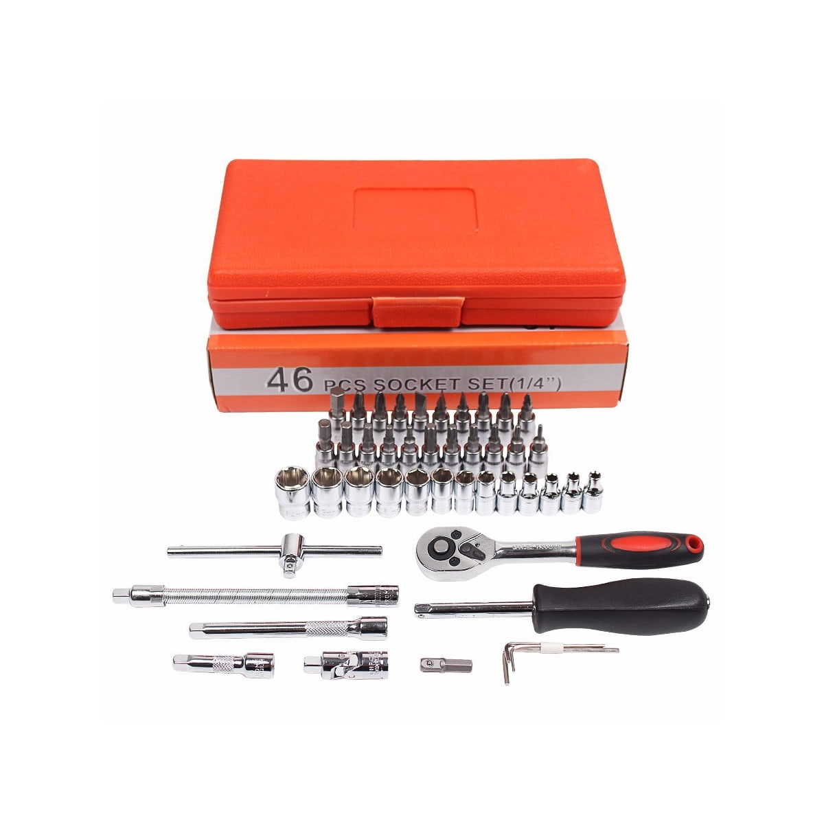 46 peças 1/4' dr crv aço métrico caixa de ferramentas para reparo de carro conjunto de ferramentas chave soquete com cabo de catraca