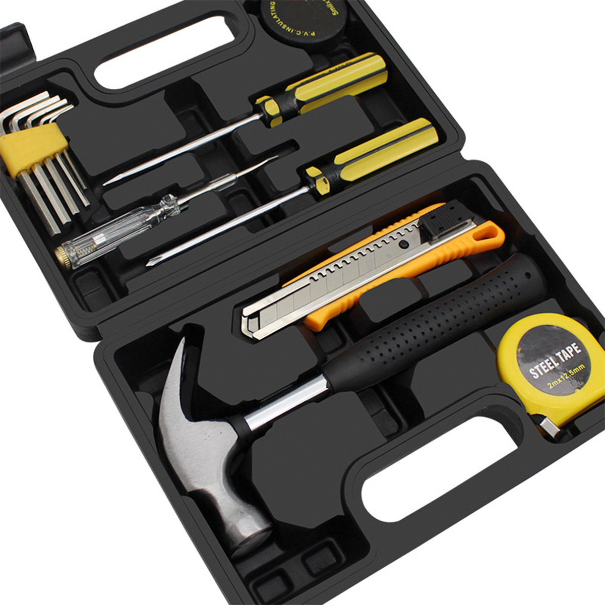 12 pçs pequeno conjunto de ferramentas domésticas kit de ferramentas manuais para uso doméstico com caixa de ferramentas de plástico estojo de armazenamento