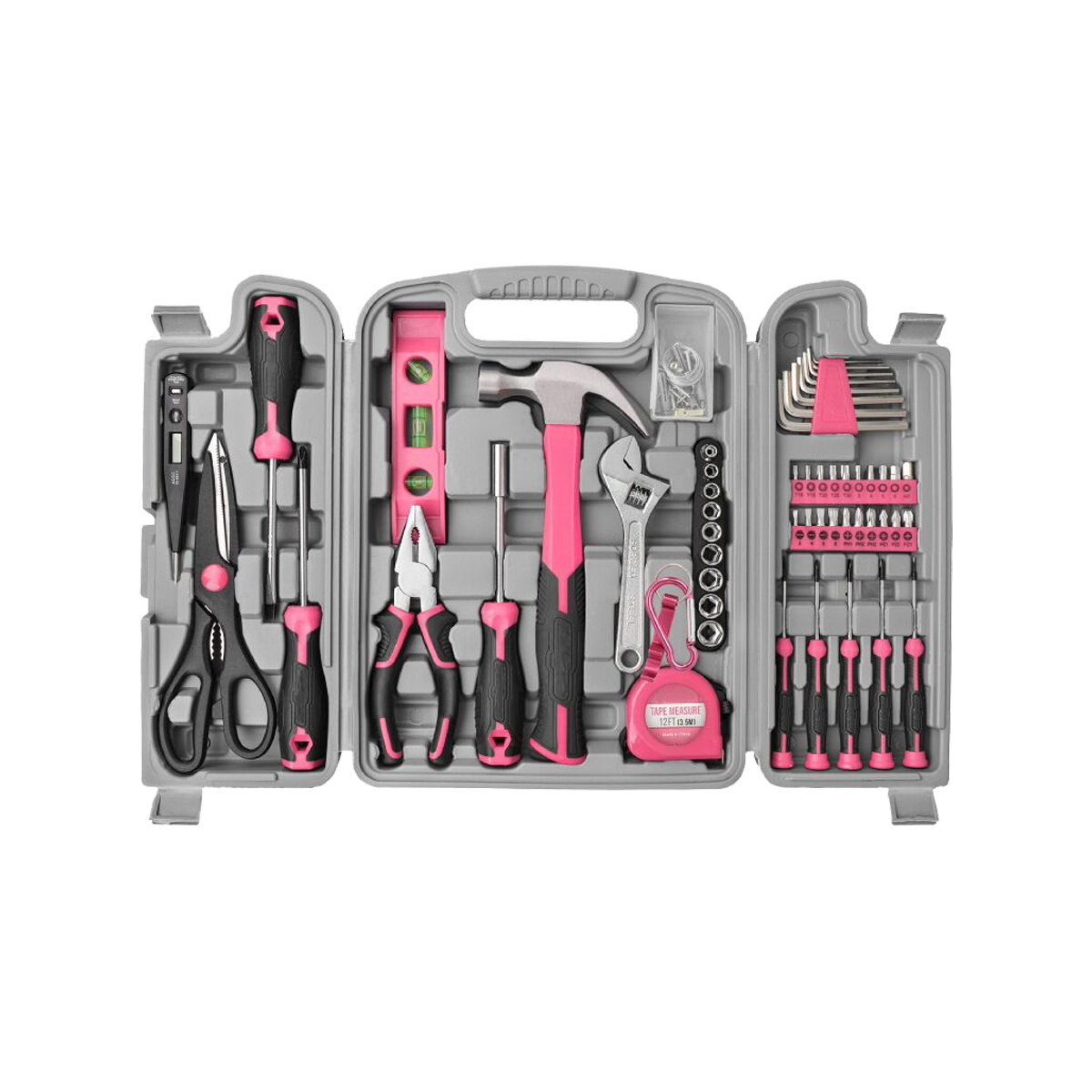 56 peças kit de ferramentas domésticas rosa básico caixa de ferramentas manuais reparos conjunto de ferramentas completo para mulheres